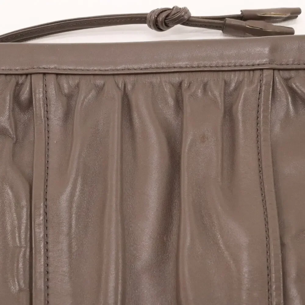 Vintage Alexanders Handbag Women L Ash Brown Smooth Leather Pleated Clutch Bag